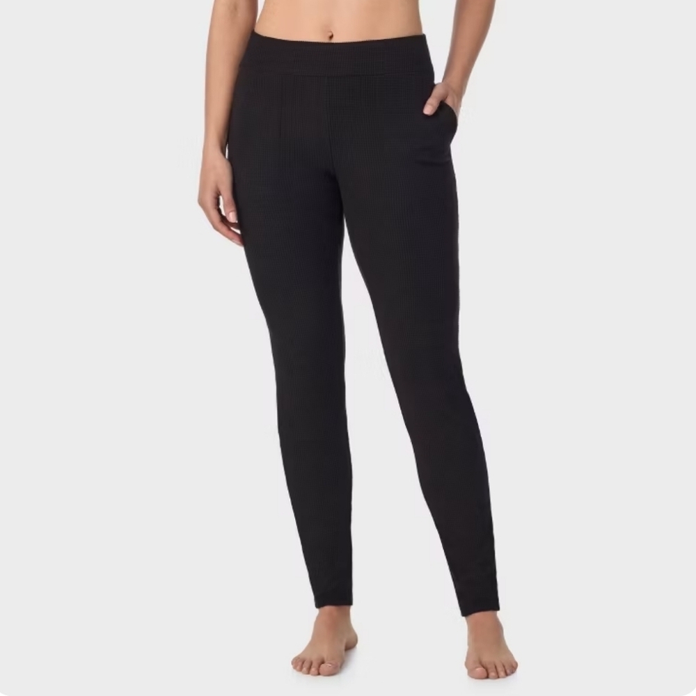 Warm Essentials by Cuddl Duds Textured Fleece Thermal Leggings - Black Size XXL